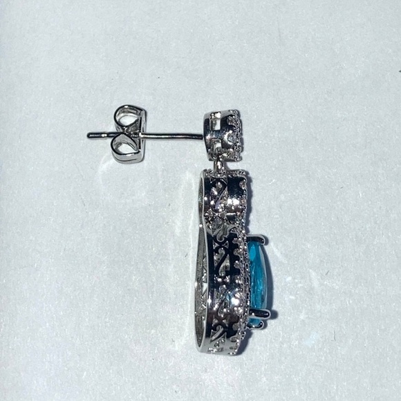 Gold Coast Platinum Plated Blue and Clear Stones Earrings - Picture 9 of 12